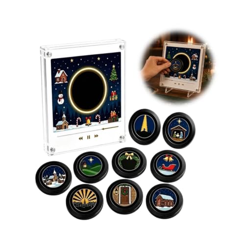 Christmas Fridge Magnet Music Player with 9 NFC Vinyl Discs - Black