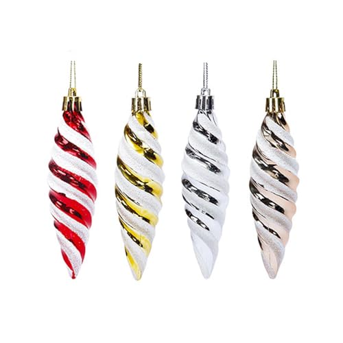 DAHI Silver Christmas Spiral Ornaments Set 12pcs Shatterproof Plastic Holiday Decor