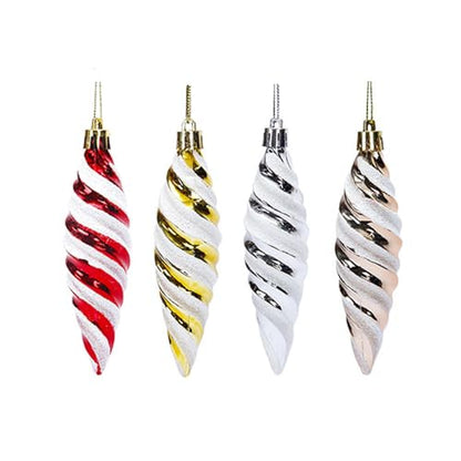 DAHI Silver Christmas Spiral Ornaments Set 12pcs Shatterproof Plastic Holiday Decor