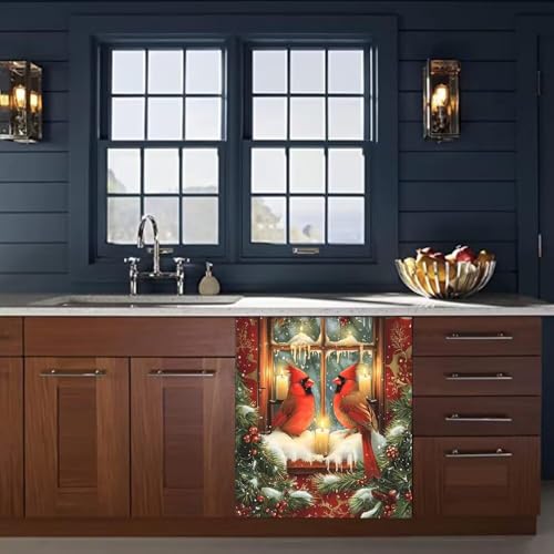 Red Bird Christmas Snow Scene Dishwasher Magnet Cover 28" Variation