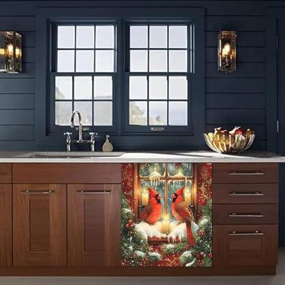 Red Bird Christmas Snow Scene Dishwasher Magnet Cover 28" Variation
