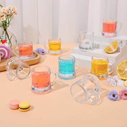 12 PCS Mini Beer Mug Shot Glasses with Handles - 2 oz Glasses for Parties, Xmas Gift