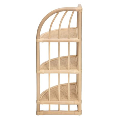 Natural Rattan Corner Shelf Unit - Handwoven 3-Tier Storage Rack for Home & Bathroom