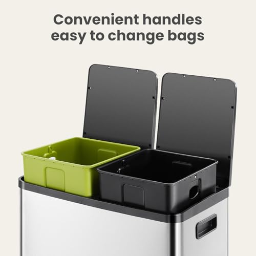 Dual Compartment Stainless Steel Trash Can 16 Gallon - Silver, 2x30L