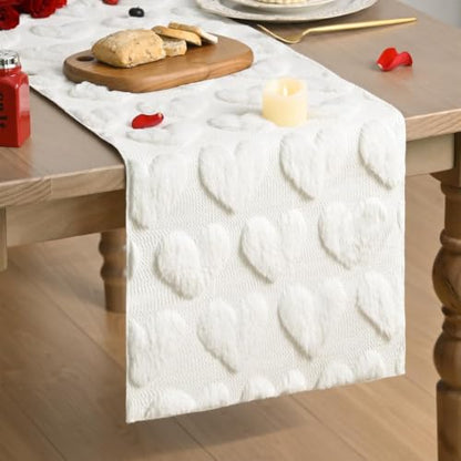 White Soft Plush Faux Fur Love Heart Valentine’s Table Runner 13x72 Inch Variation of THIS listing