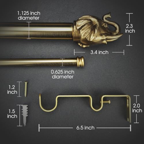 Warm Gold Double Curtain Rod - 36-72 Inch Adjustable Boho Finials