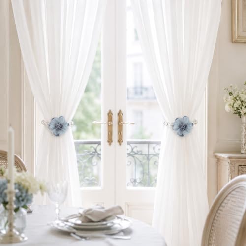 Magnetic Pearl Flower Curtain Tiebacks - Decorative Room Holdbacks, Set of 2