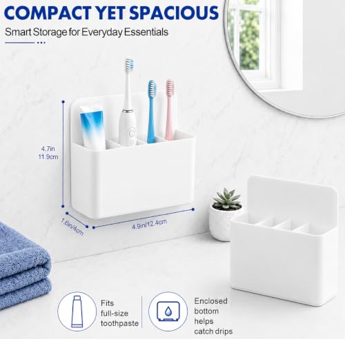 AgePlace White Magnetic Toothbrush Holder for Cruise Bathrooms - Wall Mount with Dividers