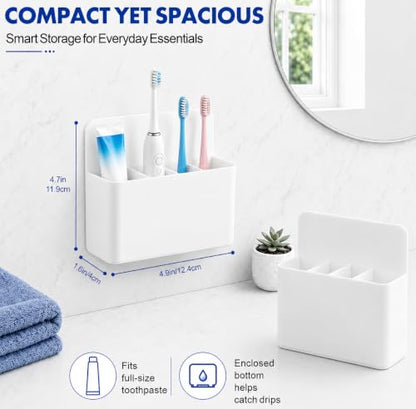 AgePlace White Magnetic Toothbrush Holder for Cruise Bathrooms - Wall Mount with Dividers