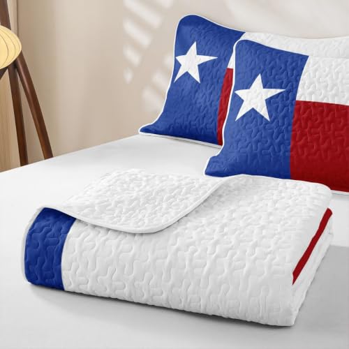 Texas State Flag Quilt Set Full Size Blue White Red - Bedding