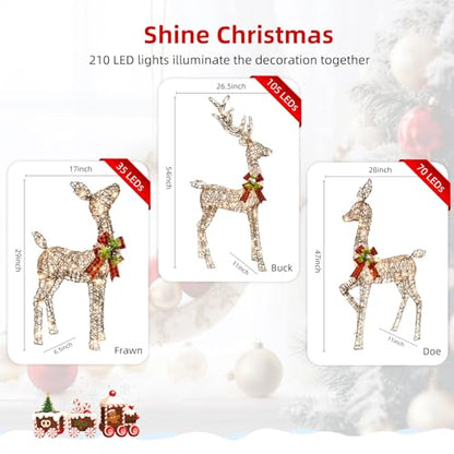 Rattan Lighted Christmas Deer Family Set - Indoor Outdoor Holiday Decoration - Brown - 4.5FT