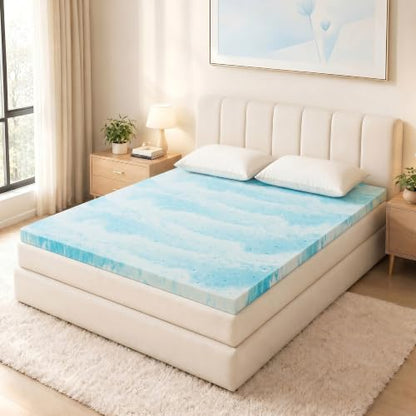 Blue 3 Inch Cooling Gel Ventilated Memory Foam Mattress Topper - Queen