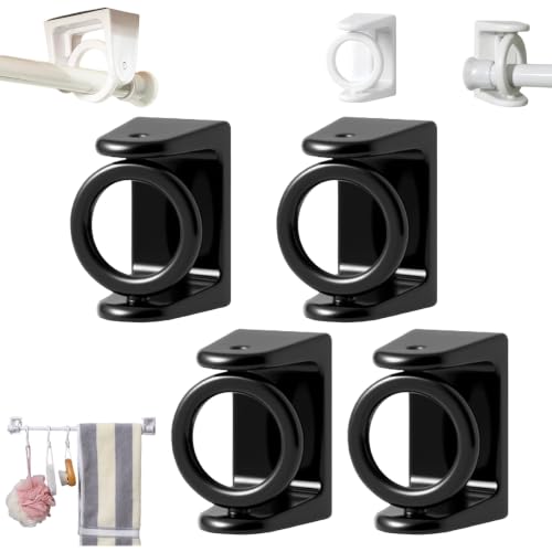 4 Pack Black Adhesive 360° Rotating Towel Ring Hooks No Drilling