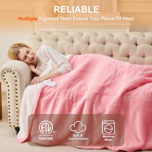 Pink Twin Electric Heated Blanket 62x84 ETL Safety Certification