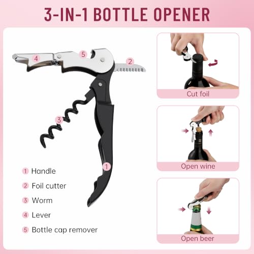 Rose 5-Pack Silicone Wine Stopper Set with Bottle Opener - Airtight & Leakproof