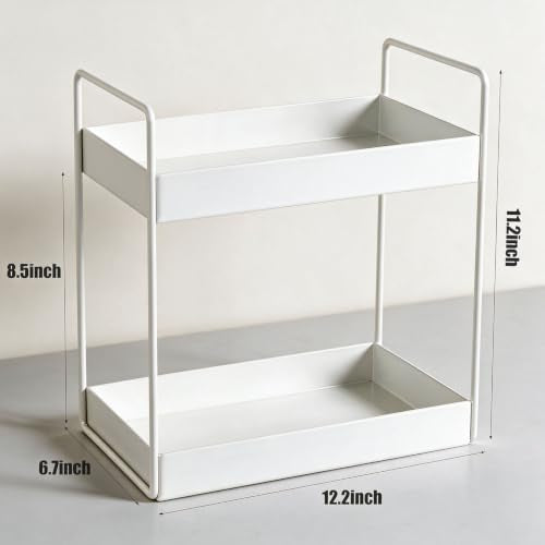 2 Tier Bathroom Counter Organizer Vanity Storage Shelf White - KINGBERWI