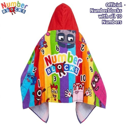 Numberblocks Kids Hooded Towel Poncho - Multicolor One Size Cotton Beach Wrap