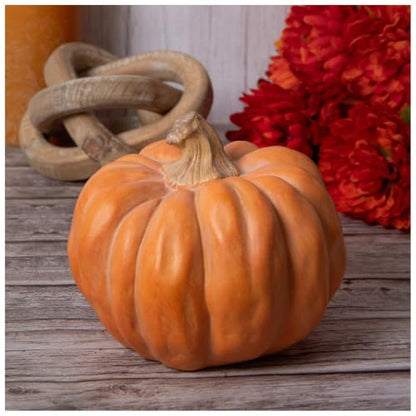 Decorative Short Orange Resin Pumpkin for Fall & Thanksgiving, 5.25 inches