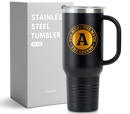 Initial-A Monogrammed 40oz Travel Tumbler with Handle for Men - Unique Gift