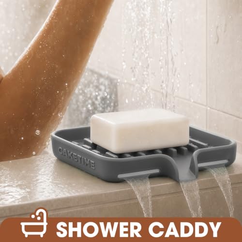 Silicone Soap Dish with Drainage Holes - Gray 2-Pack, Non-Slip Bathroom & Kitchen Organizer