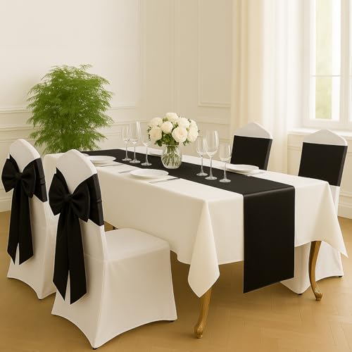 Black Satin Table Runner 12x108 Inches - Pack of 6 | Festive Event Decor