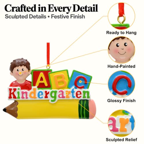 Kindergarten Boy Christmas Ornament 2026 Personalized Keepsake with Pencil