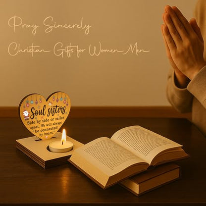 Wood Soul Sisters Christmas Candle Holder - Long Distance Friendship Keepsake