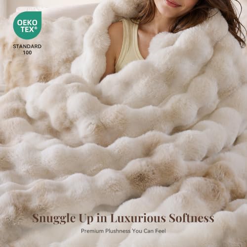 Weigelia Faux Rabbit Fur King Comforter Set - Tiedyekhaki 7 Piece Bed in a Bag