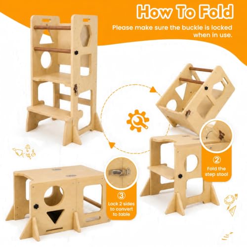 4-in-1 Toddler Standing Tower with Blackboard and Safety Bar - Kids Learning Stool