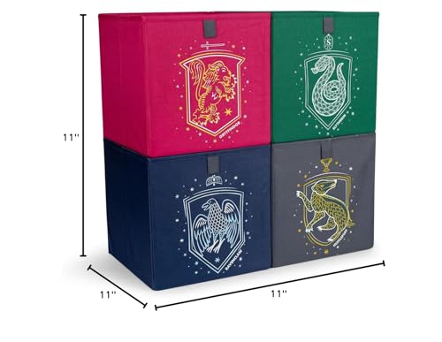 Ukonic Harry Potter Hogwarts Houses 11-Inch Storage Bin Cube Organizers, Set of 4 | Fabric Basket Container, Cubby Cube Closet Organizer | Wizarding World Gifts and Collectibles