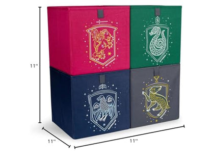 Ukonic Harry Potter Hogwarts Houses 11-Inch Storage Bin Cube Organizers, Set of 4 | Fabric Basket Container, Cubby Cube Closet Organizer | Wizarding World Gifts and Collectibles