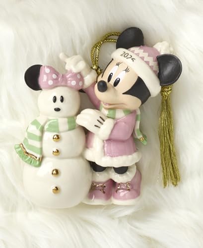 Minnie Mouse 2026 Snowman Ornament - Holiday Decor, Porcelain, Hand-Painted