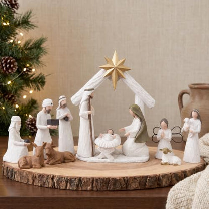 Large Nativity Scene Set - 12 Pcs Resin Miniature Holy Family Religious Christmas Decor