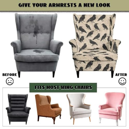 Raven Crow Wingback Chair Cover 2-Piece Stretchable Slipcover for Armchair - Fipuivrn