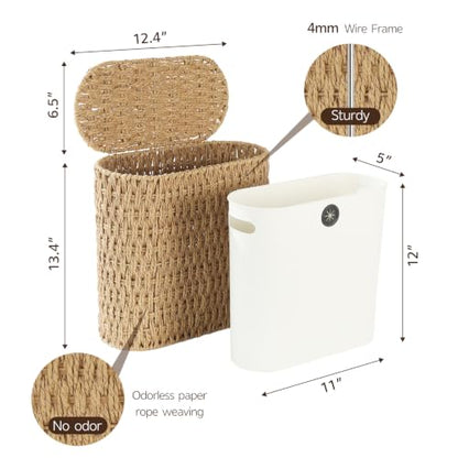 Endymion 3 Gallon Wicker Trash Can with Lid - Natural Paper Rope Bathroom Waste Bin