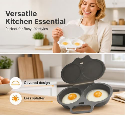 Microwave Egg Poacher for 2 Eggs with Lid & Handle - Quick, Oil-Free Cooking