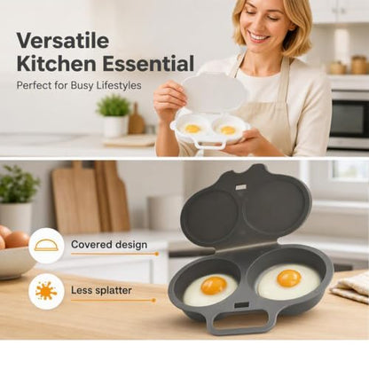 Microwave Egg Poacher for 2 Eggs with Lid & Handle - Quick, Oil-Free Cooking