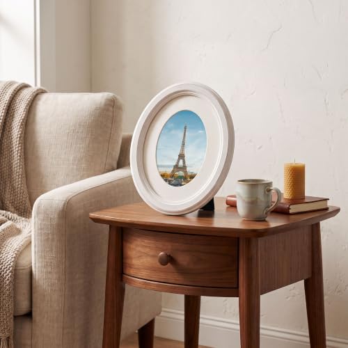 White Oval Picture Frame 8x10 with Mat - Distressed Ogee Edge, Glass Front, Wall & Tabletop Display - Variation of THIS listing