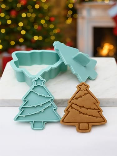 Christmas Cookie Cutters Set - 3D Raised Design Biscuit Molds with Santa Snowman Tree - Christmas C Variation
