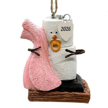 Baby Girl First Christmas Ornament 2026 - S'mores Themed Keepsake with Pink Blanket - Variation of THIS listing