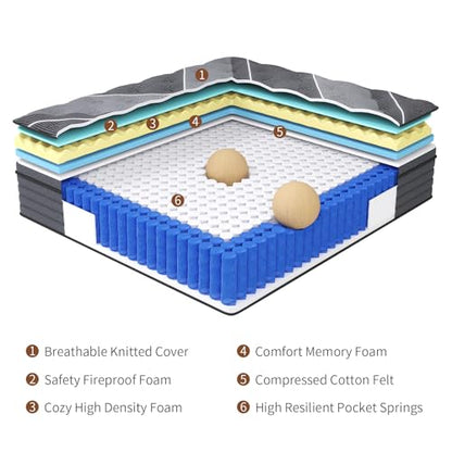 Twin Size Hybrid Mattress 12 Inch in a Box with Memory Foam & Pocket Springs