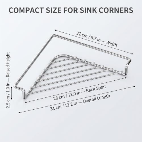 1pc Stainless Steel Corner Sink Shelf with Triangular Wire Rack – Kitchen Organizer