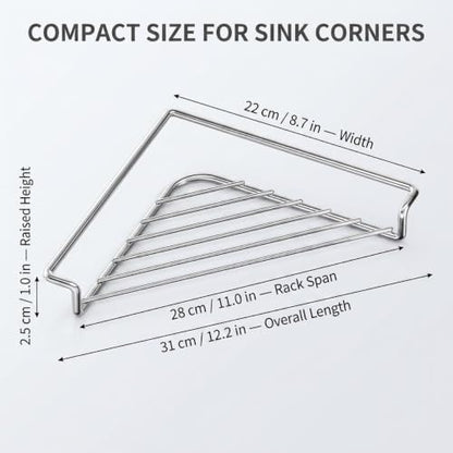 1pc Stainless Steel Corner Sink Shelf with Triangular Wire Rack – Kitchen Organizer