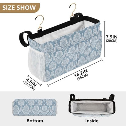 Blue Paisley Floral Bedside Storage Caddy Organizer Hanging Bed Caddy with 6 Pockets