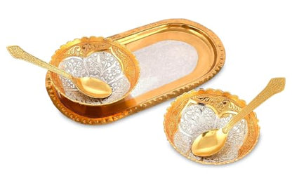6-Piece Gold and Silver Plated Serving Bowl and Spoon Set with Gift Box - Elegant Dessert & Fruit Trays for Gifts and Decor