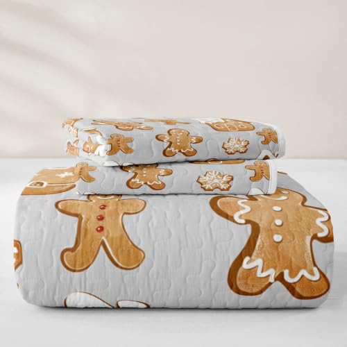 Feelyou Christmas Quilt Set Queen Size Ash Gray & Warm Tan Lightweight Bedspread