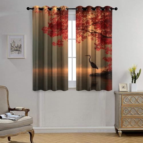 Blue Heron Maple Misty Forest Thermal Insulated Grommet Curtains - Set of 2, 21W x 45L