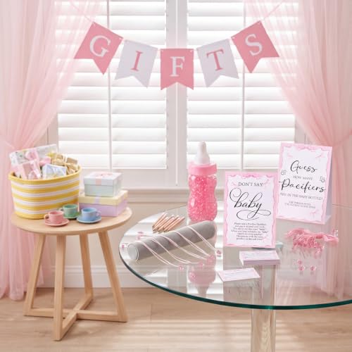 Pink Baby Shower Games Pack with Pacifier Necklace Guessing Set - Pink Bow Variation