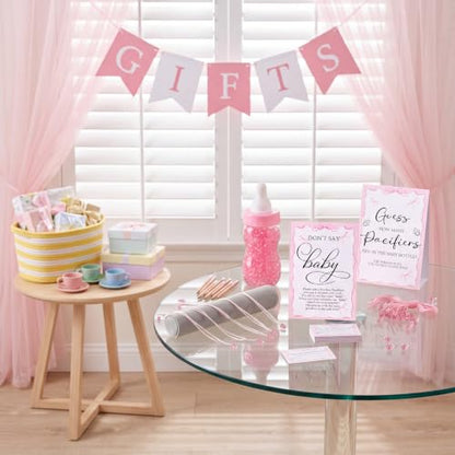 Pink Baby Shower Games Pack with Pacifier Necklace Guessing Set - Pink Bow Variation