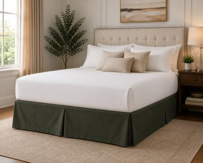 Queen Size Pima Cotton Bed Skirt with 10-Inch Drop - Hunter Green Split Corner Dust Ruffle